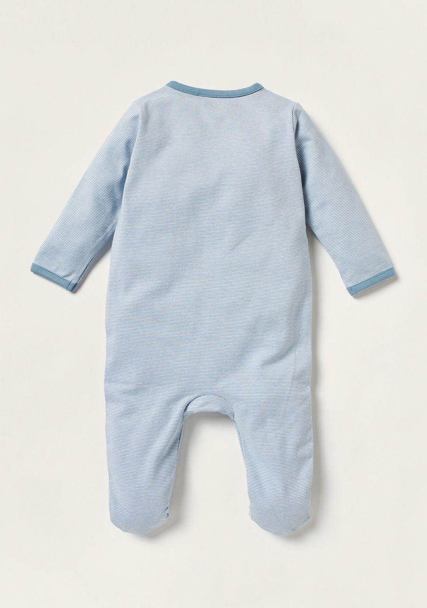 Juniors Striped Closed Feet Sleepsuit with Long Sleeves and Button Closure-Sleepsuits-image-2