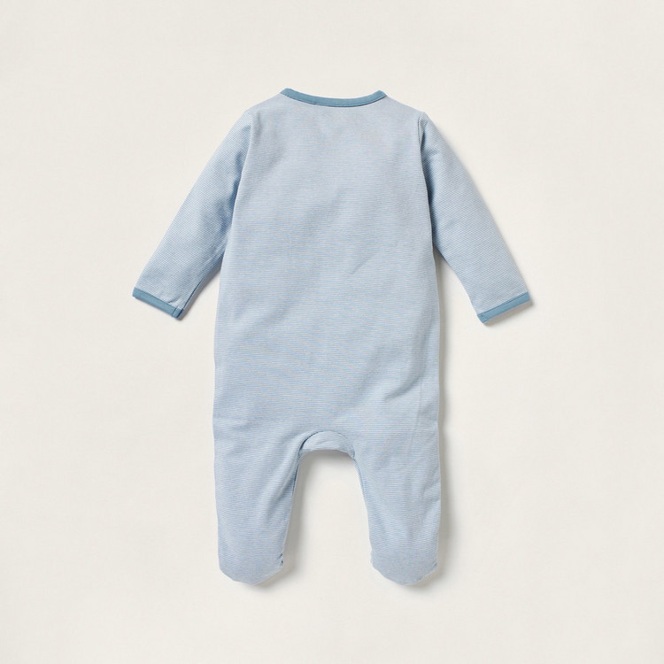 Juniors Striped Closed Feet Sleepsuit with Long Sleeves and Button Closure