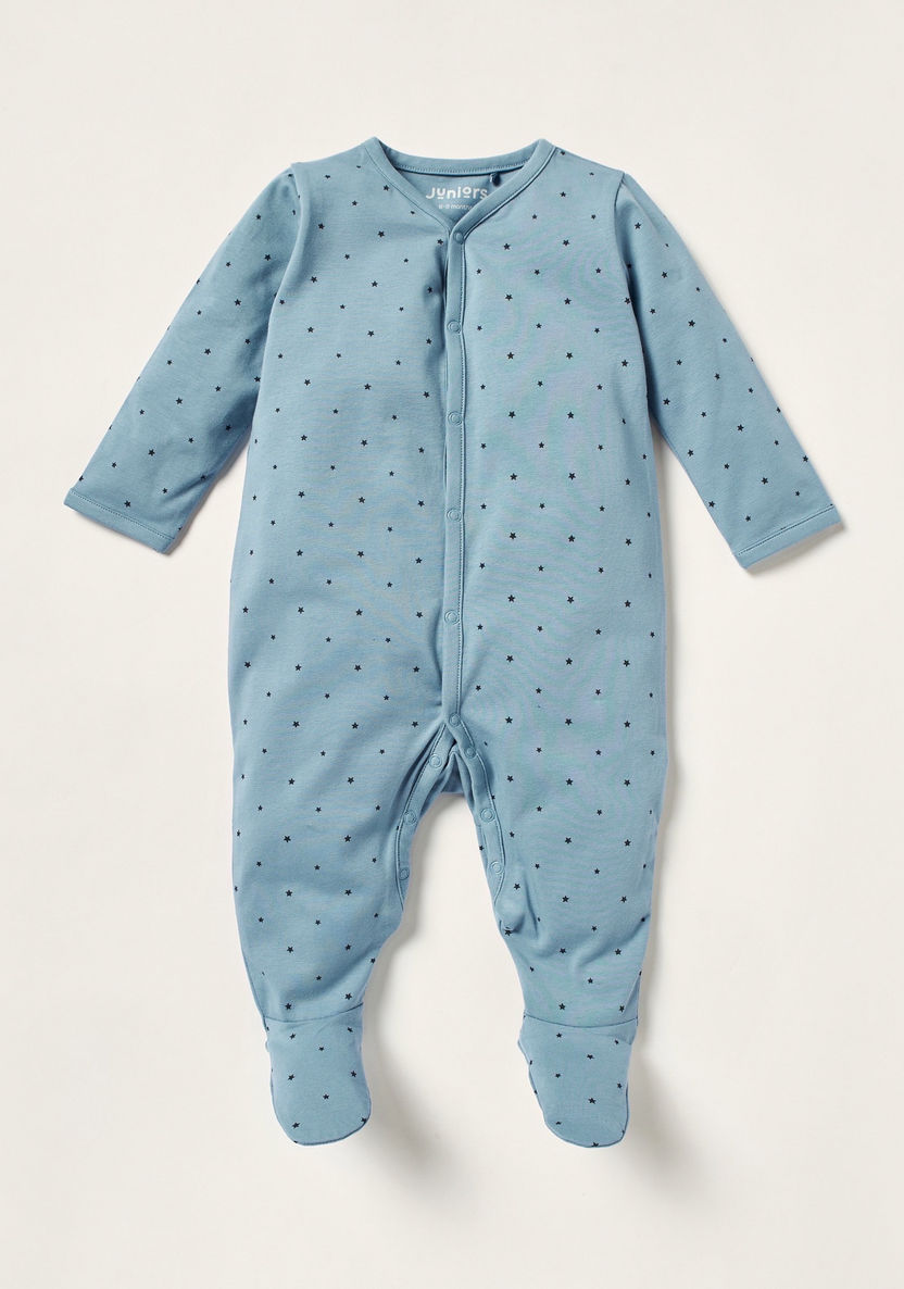 Juniors Star Print Closed Feet Sleepsuit with Long Sleeves-Sleepsuits-image-0