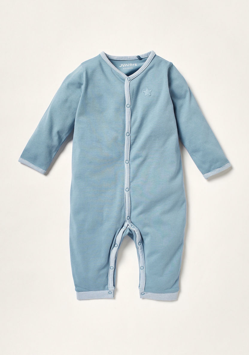 Juniors Solid Romper with Long Sleeves and Button Closure-Sleepsuits-image-0