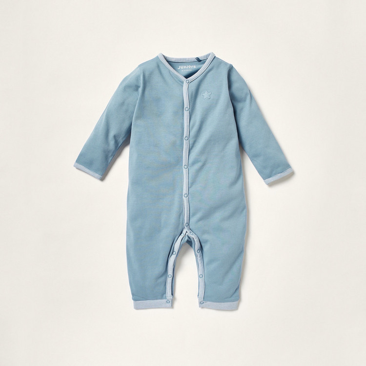 Juniors Solid Romper with Long Sleeves and Button Closure