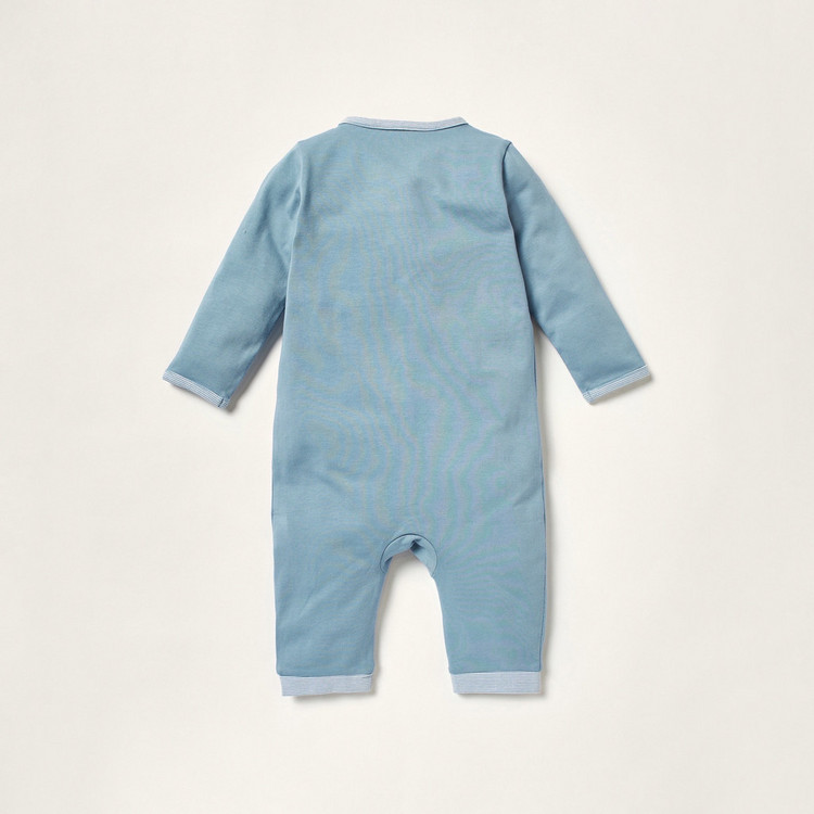 Juniors Solid Romper with Long Sleeves and Button Closure