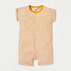 Juniors Striped Romper with Short Sleeves and Button Closure