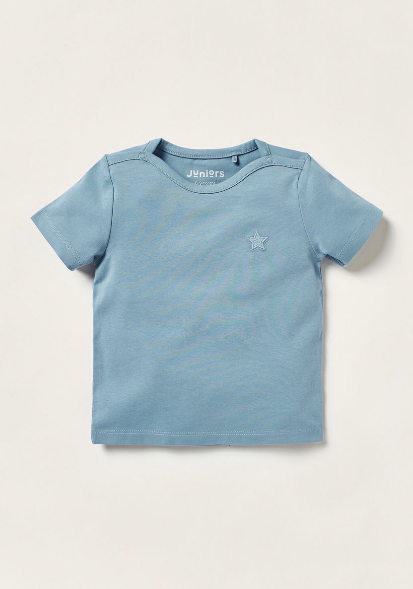Juniors Embroidered T-shirt with Short Sleeves and Snap Closure-T Shirts-image-0