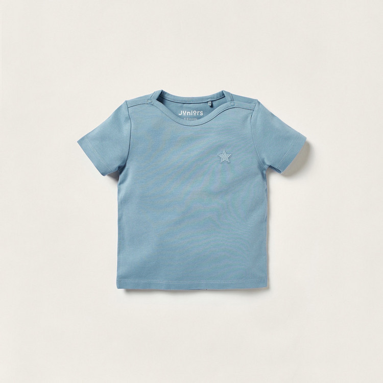 Juniors Embroidered T-shirt with Short Sleeves and Snap Closure