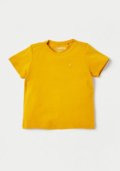 Juniors Solid T-shirt with Short Sleeves and Button Closure-T Shirts-image-0