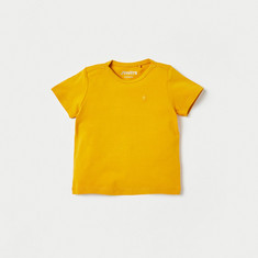 Juniors Solid T-shirt with Short Sleeves and Button Closure