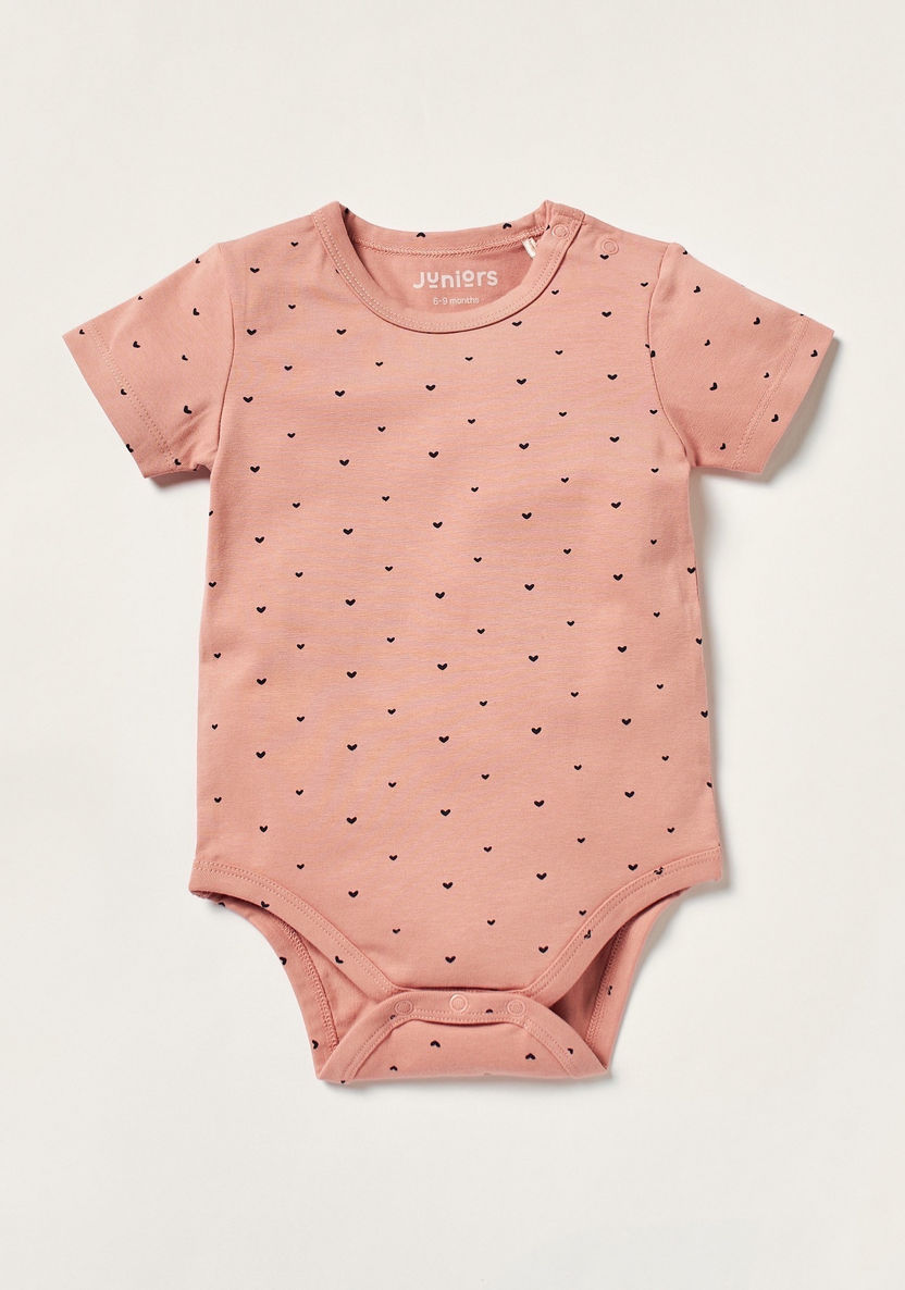 Juniors Heart Print Bodysuit with Short Sleeves and Snap Button Closure-Bodysuits-image-0