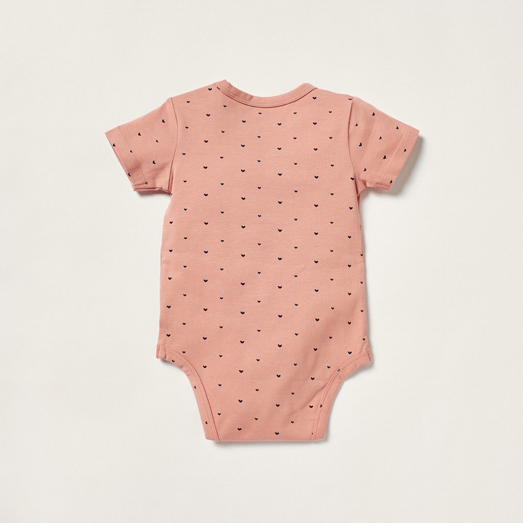 Juniors Heart Print Bodysuit with Short Sleeves and Snap Button Closure