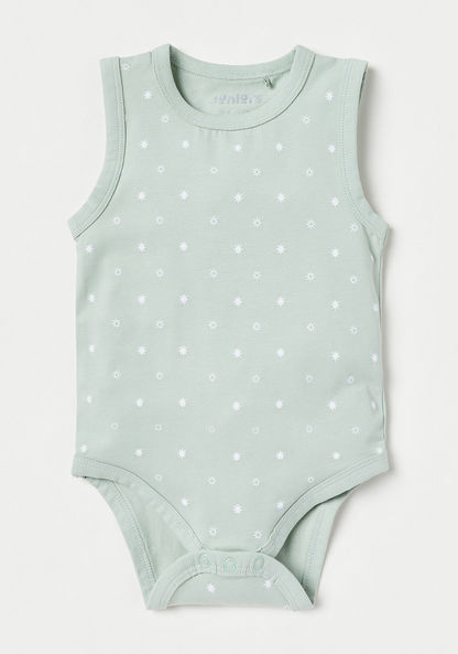 Juniors Printed Sleeveless Bodysuit with Button Closure-Bodysuits-image-0