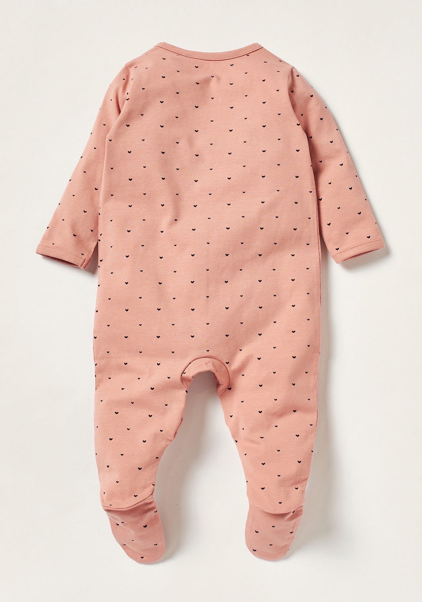 Juniors Heart Print Sleepsuit with Long Sleeves and Button Closure-Sleepsuits-image-2