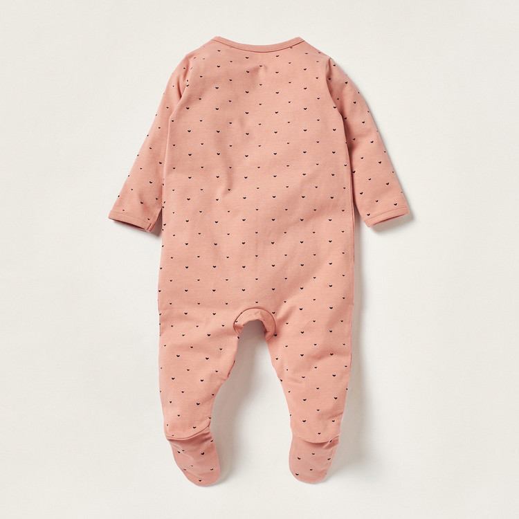 Juniors Heart Print Sleepsuit with Long Sleeves and Button Closure