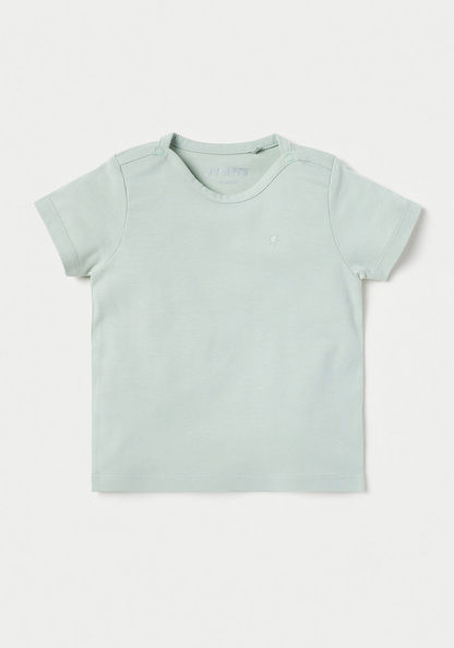 Juniors Solid T-shirt with Short Sleeves and Button Closure-T Shirts-image-0