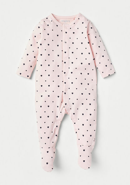 Juniors Heart Print Closed Feet Sleepsuit with Button Closure-Sleepsuits-image-0