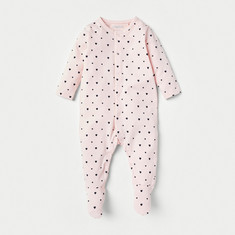 Juniors Heart Print Closed Feet Sleepsuit with Button Closure