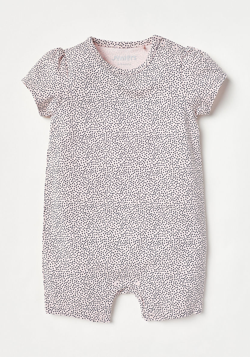 Juniors All-Over Polka Dot Print Romper with Short Sleeves and Round Neck-Rompers%2C Dungarees and Jumpsuits-image-0
