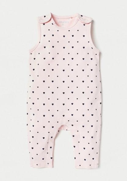 Juniors Heart Print Dungaree and Solid T-shirt Set-Rompers%2C Dungarees and Jumpsuits-image-2