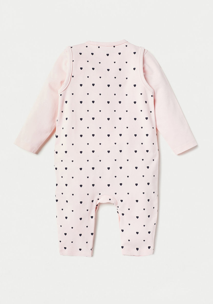 Juniors Heart Print Dungaree and Solid T-shirt Set-Rompers%2C Dungarees and Jumpsuits-image-5