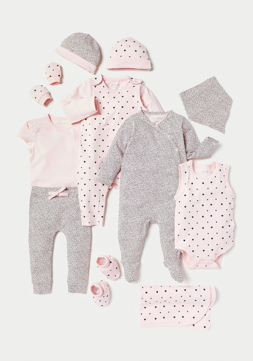 Juniors Heart Print Dungaree and Solid T-shirt Set-Rompers%2C Dungarees and Jumpsuits-image-6