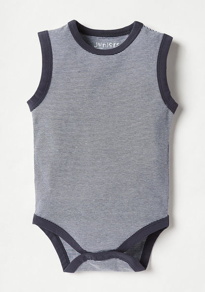 Juniors Striped Sleeveless Bodysuit with Button Closure-Bodysuits-image-0