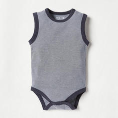 Juniors Striped Sleeveless Bodysuit with Button Closure