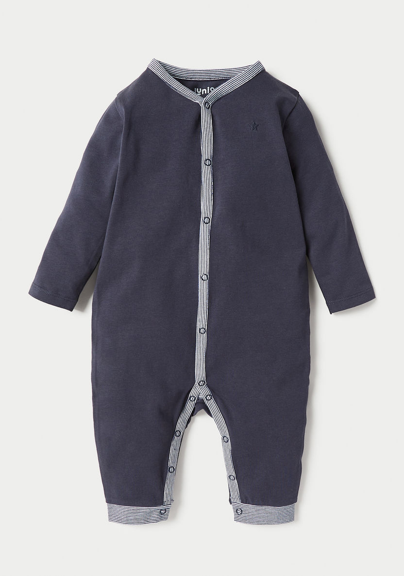 Juniors Solid Sleepsuit with Button Closure and Long Sleeves-Sleepsuits-image-0