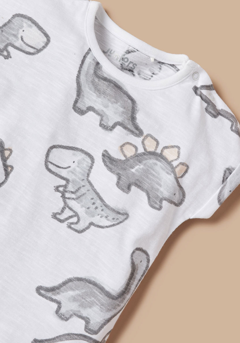 Juniors All-Over Dinosaur Print Romper with Snap Button Closure-Rompers, Dungarees & Jumpsuits-image-1