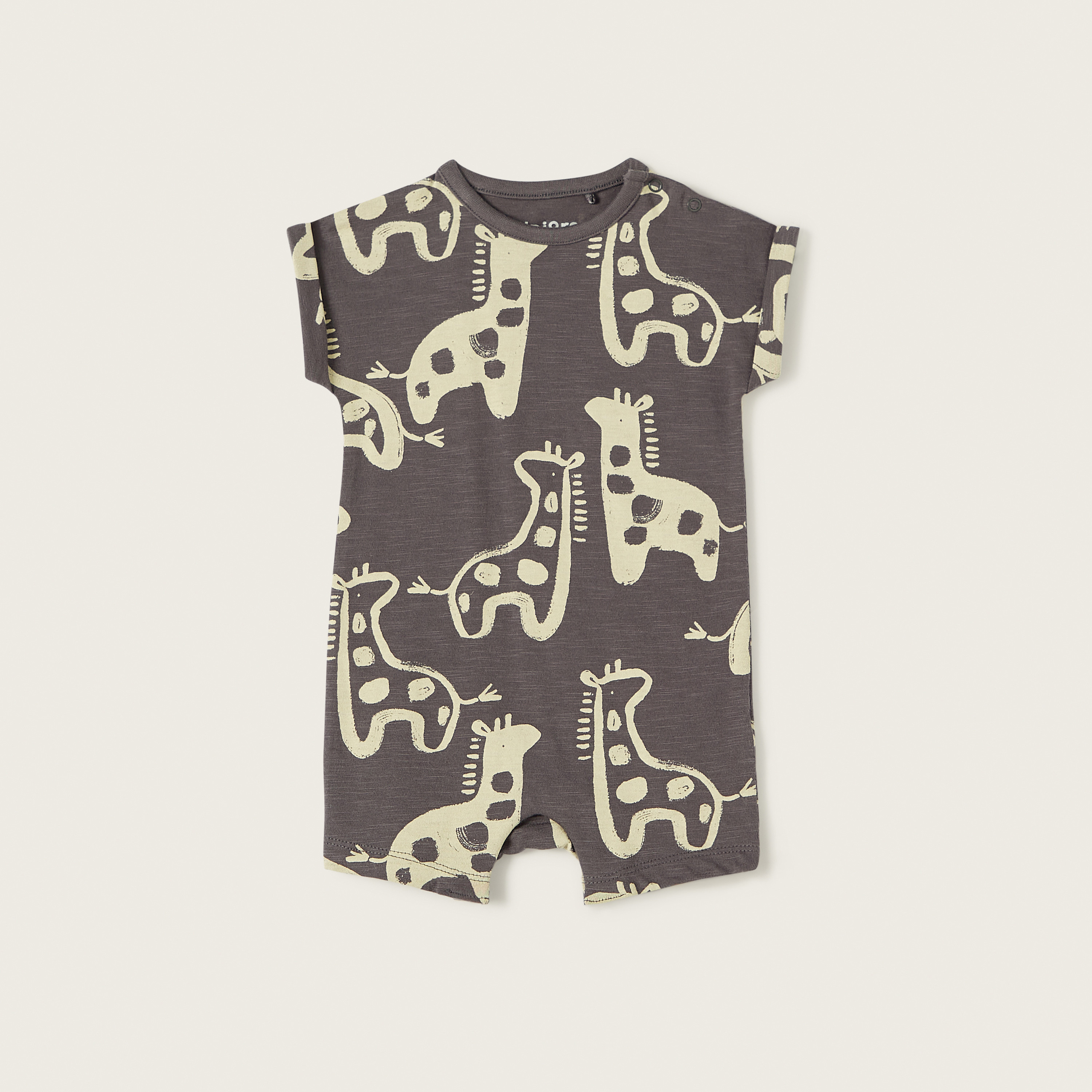 Juniors All-Over Giraffe Print Romper with Button Closure-baby-boys-clothing-rompers-image-1
