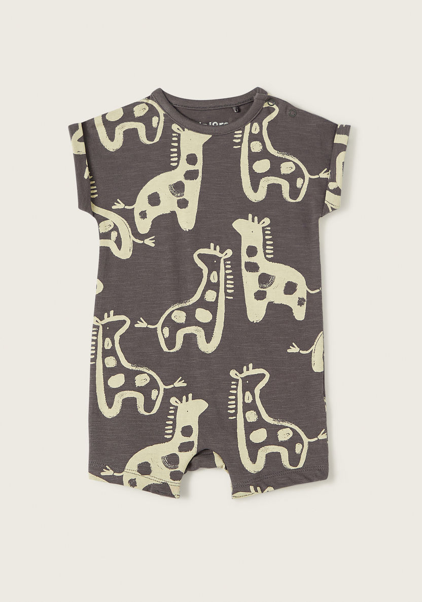 Juniors All-Over Giraffe Print Romper with Button Closure-Rompers, Dungarees & Jumpsuits-image-0