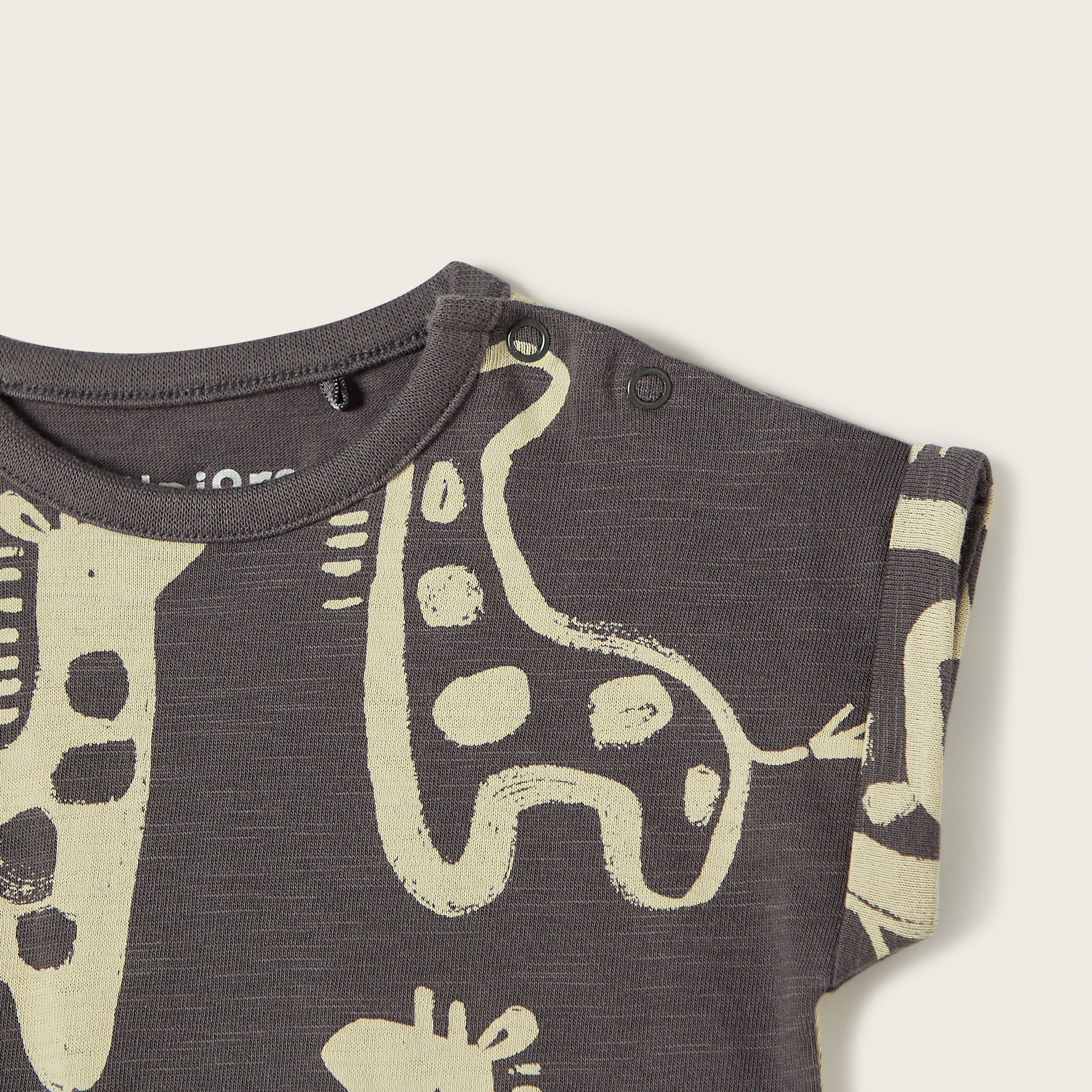 Juniors All-Over Giraffe Print Romper with Button Closure-baby-boys-clothing-rompers-image-2