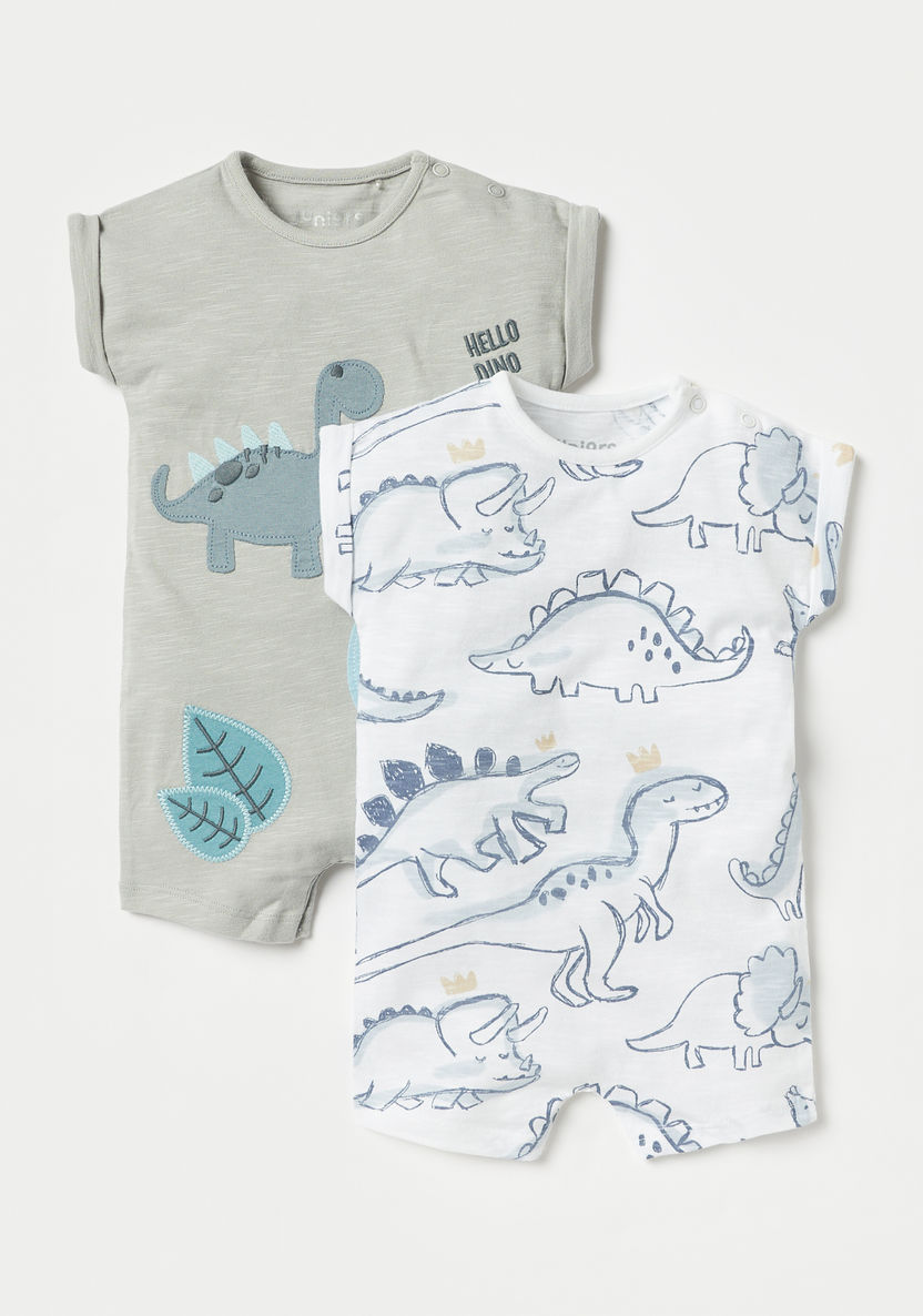 Juniors Dinosaur Print Romper with Extended Sleeves - Set of 2-Rompers%2C Dungarees and Jumpsuits-image-0