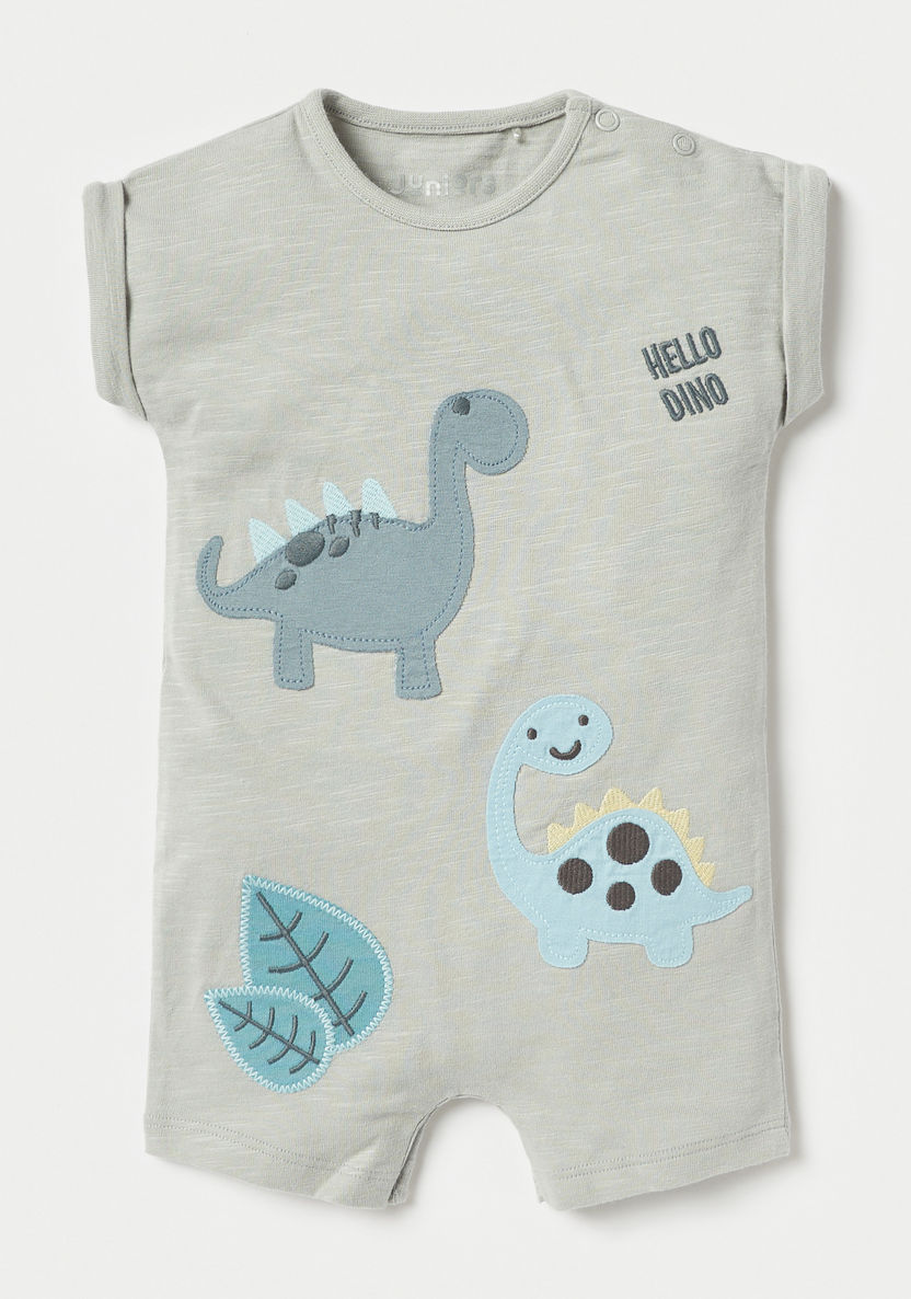 Juniors Dinosaur Print Romper with Extended Sleeves - Set of 2-Rompers%2C Dungarees and Jumpsuits-image-1