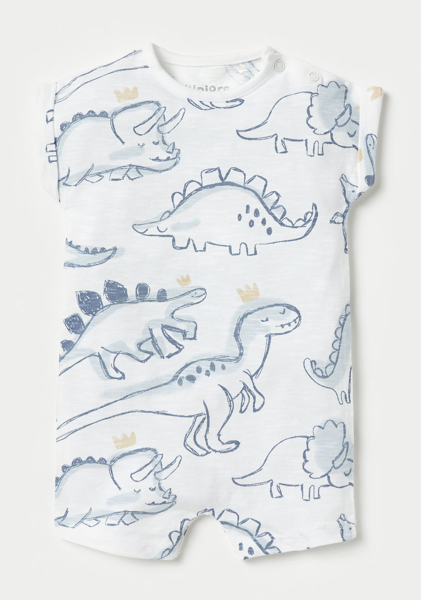 Juniors Dinosaur Print Romper with Extended Sleeves - Set of 2-Rompers%2C Dungarees and Jumpsuits-image-2