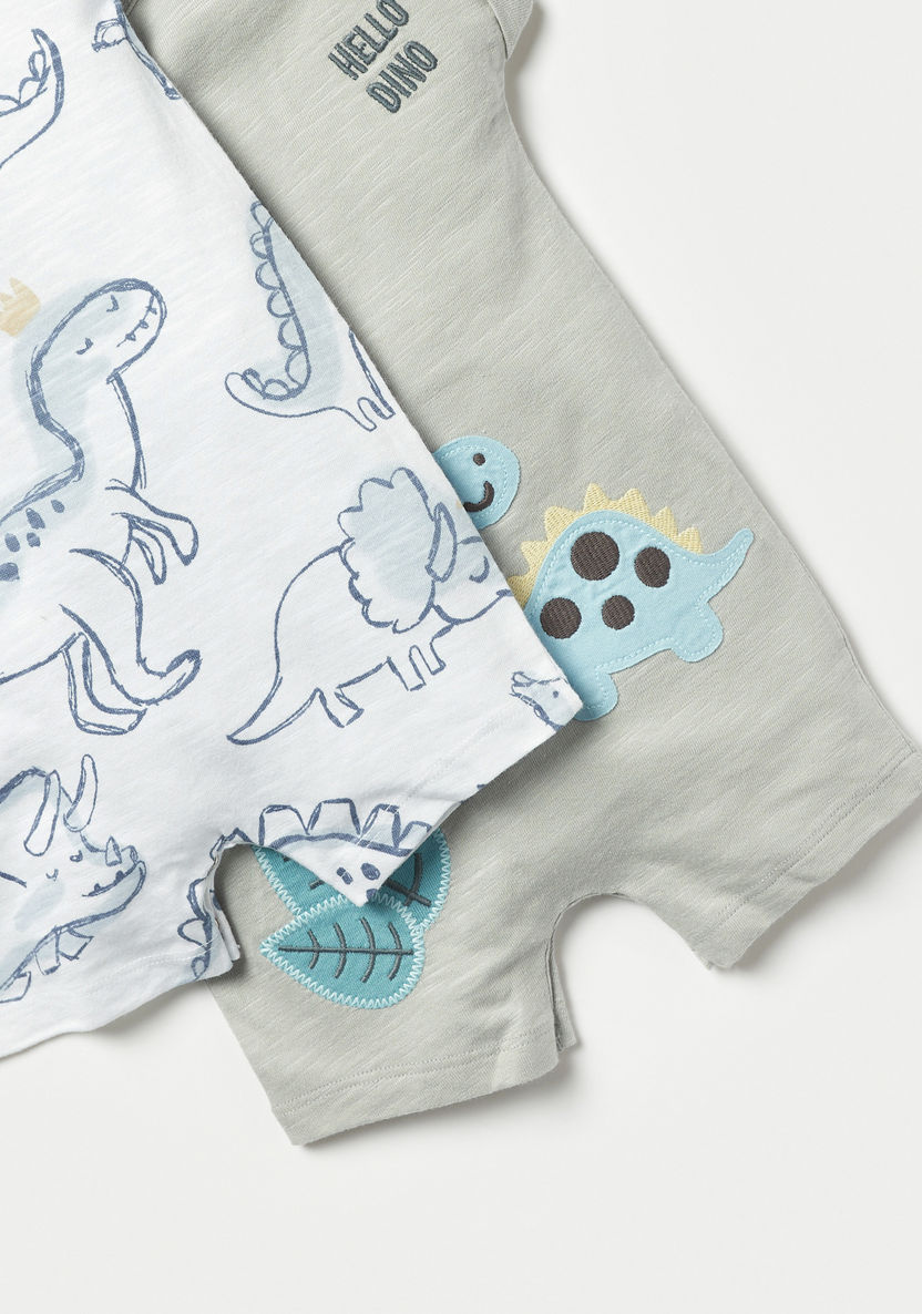 Juniors Dinosaur Print Romper with Extended Sleeves - Set of 2-Rompers%2C Dungarees and Jumpsuits-image-4