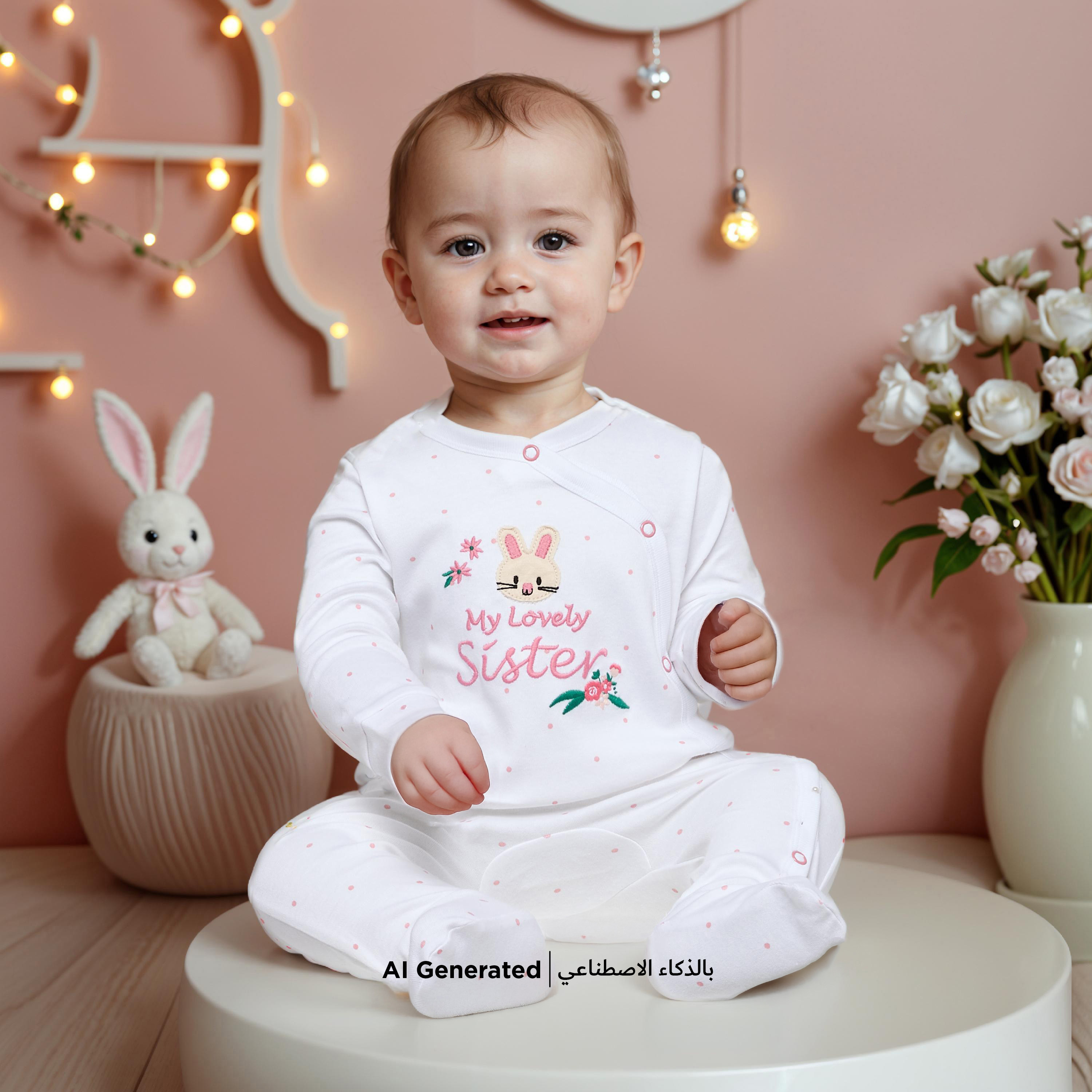 Juniors Embroidered Closed Feet Sleepsuit with Button Closure-baby-girls-clothing-nightwear-sleepsuits-image-5