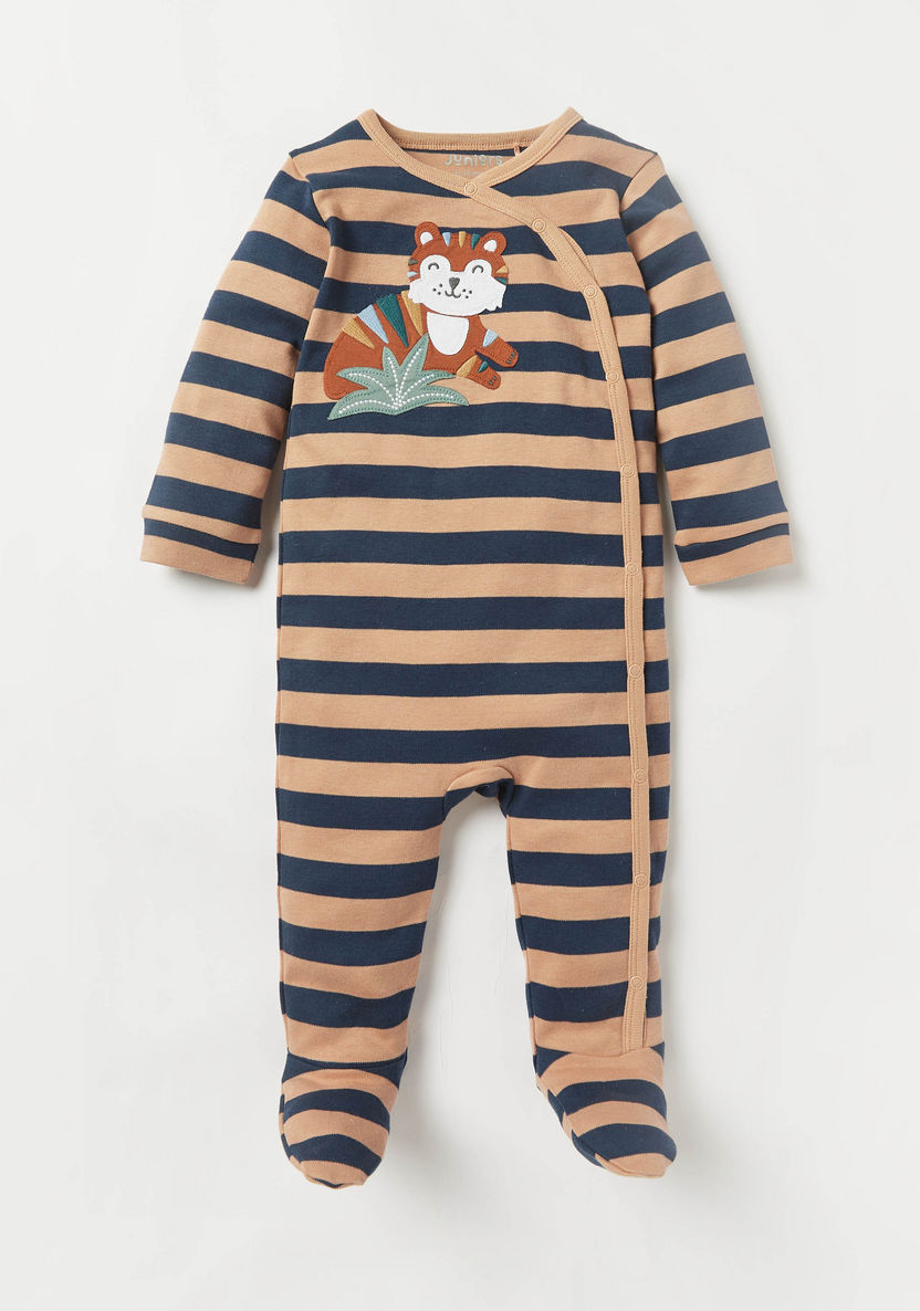 Juniors Striped Sleepsuit with Applique Detail-Sleepsuits-image-0