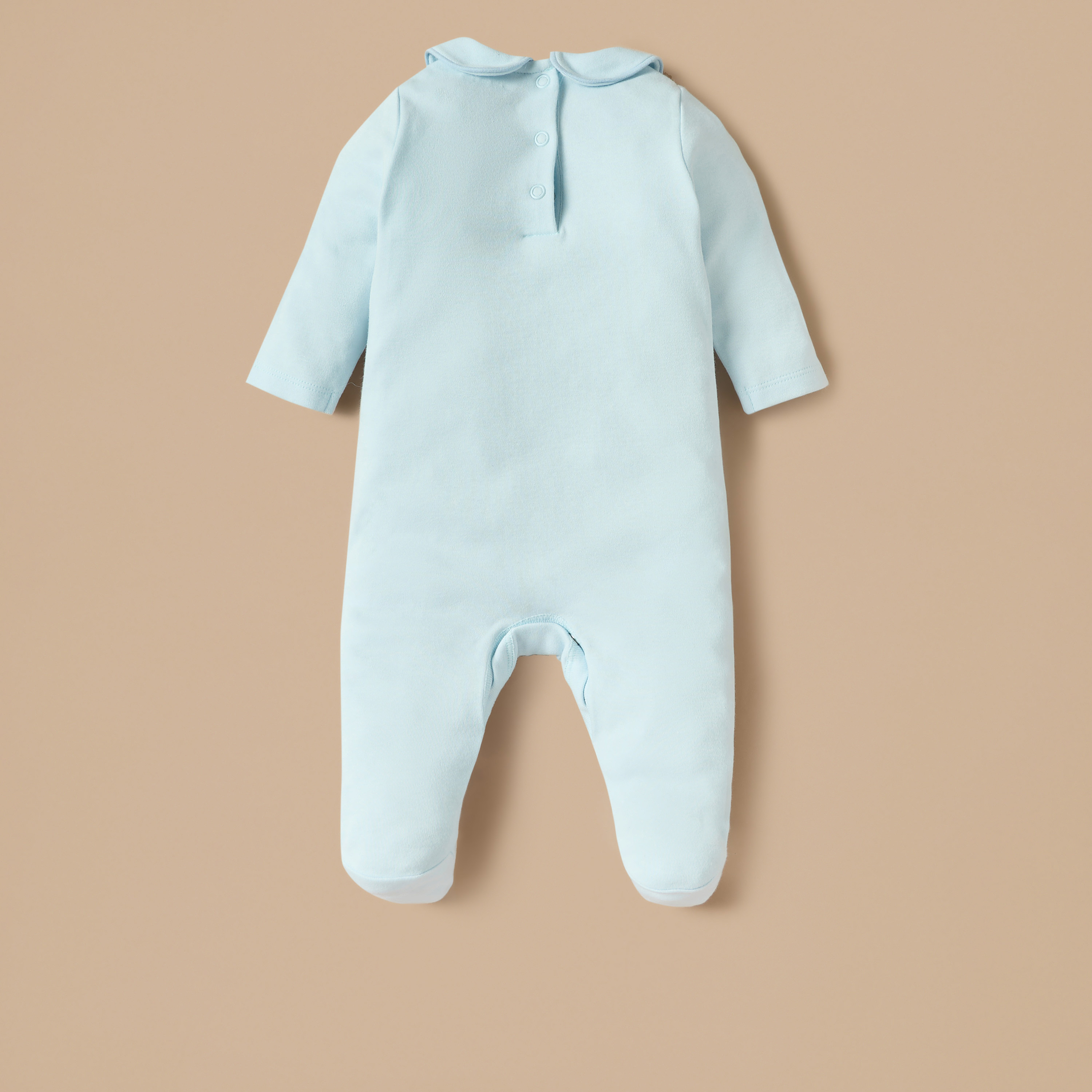 Juniors Embroidered Closed Feet Sleepsuit with Smocked Detail-baby-boys-clothing-nightwear-sleepsuits-image-4