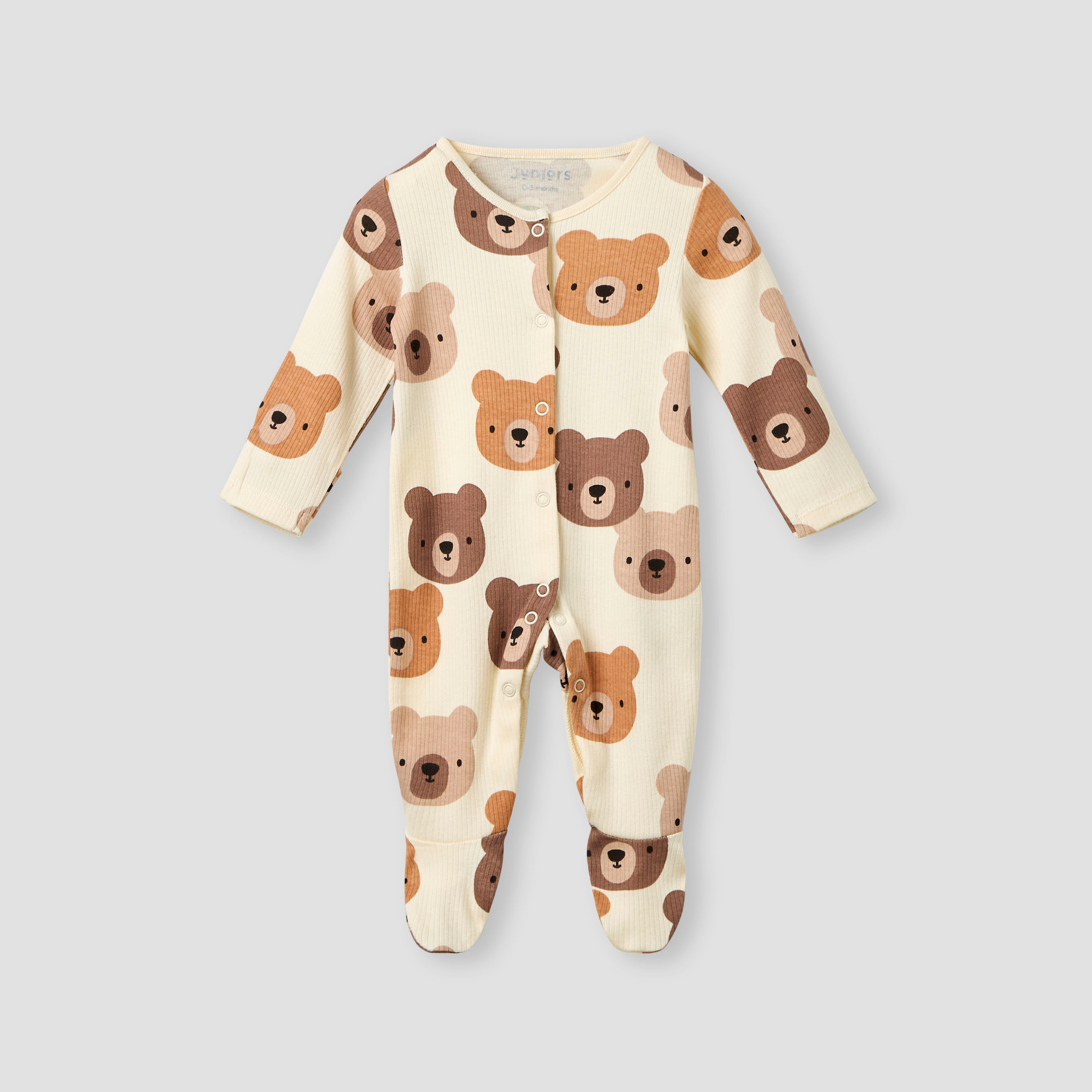 Juniors Bear Print Sleepsuit with Long Sleeves and Button Closure-baby-boys-clothing-nightwear-sleepsuits-image-1