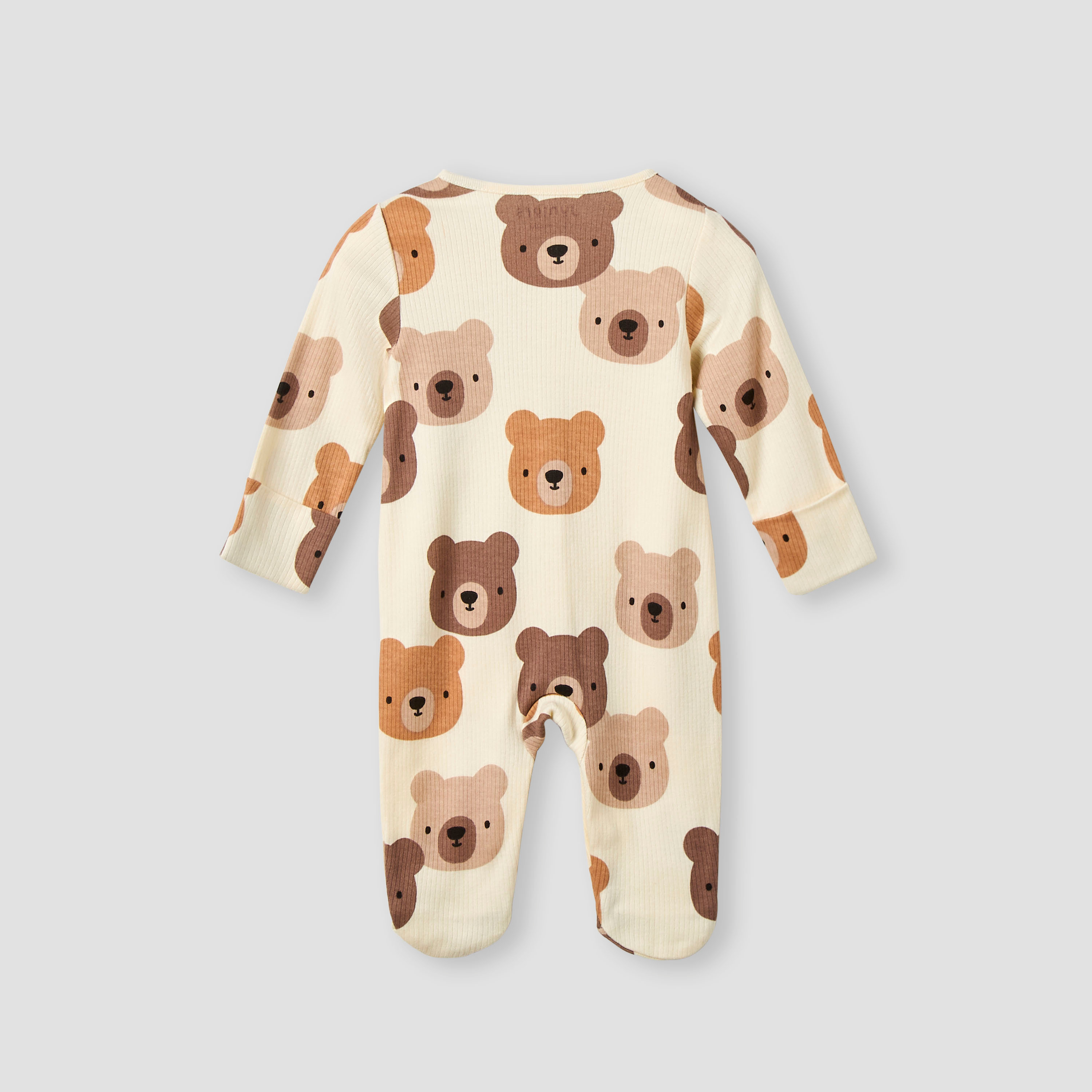 Juniors Bear Print Sleepsuit with Long Sleeves and Button Closure-baby-boys-clothing-nightwear-sleepsuits-image-2