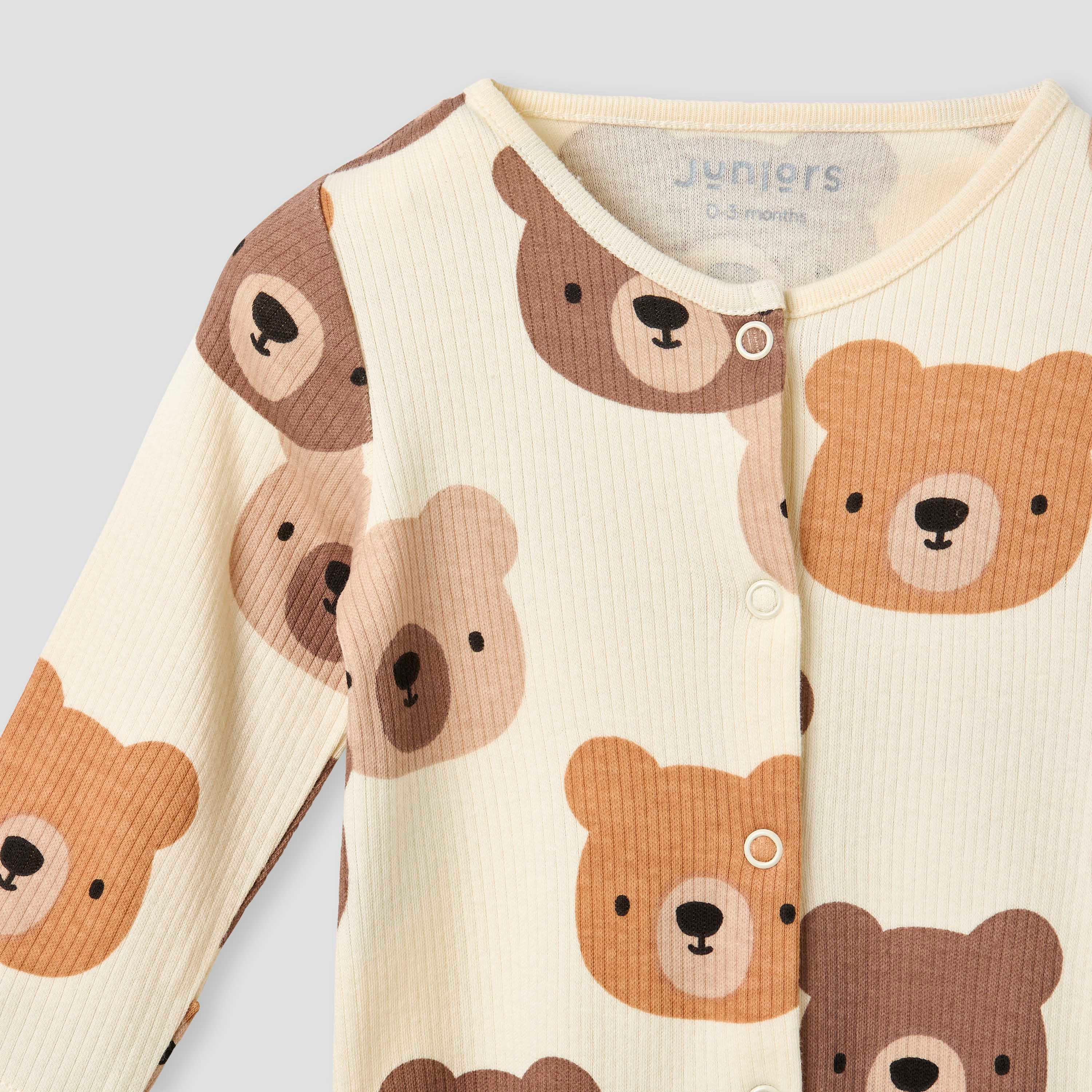 Juniors Bear Print Sleepsuit with Long Sleeves and Button Closure-baby-boys-clothing-nightwear-sleepsuits-image-3