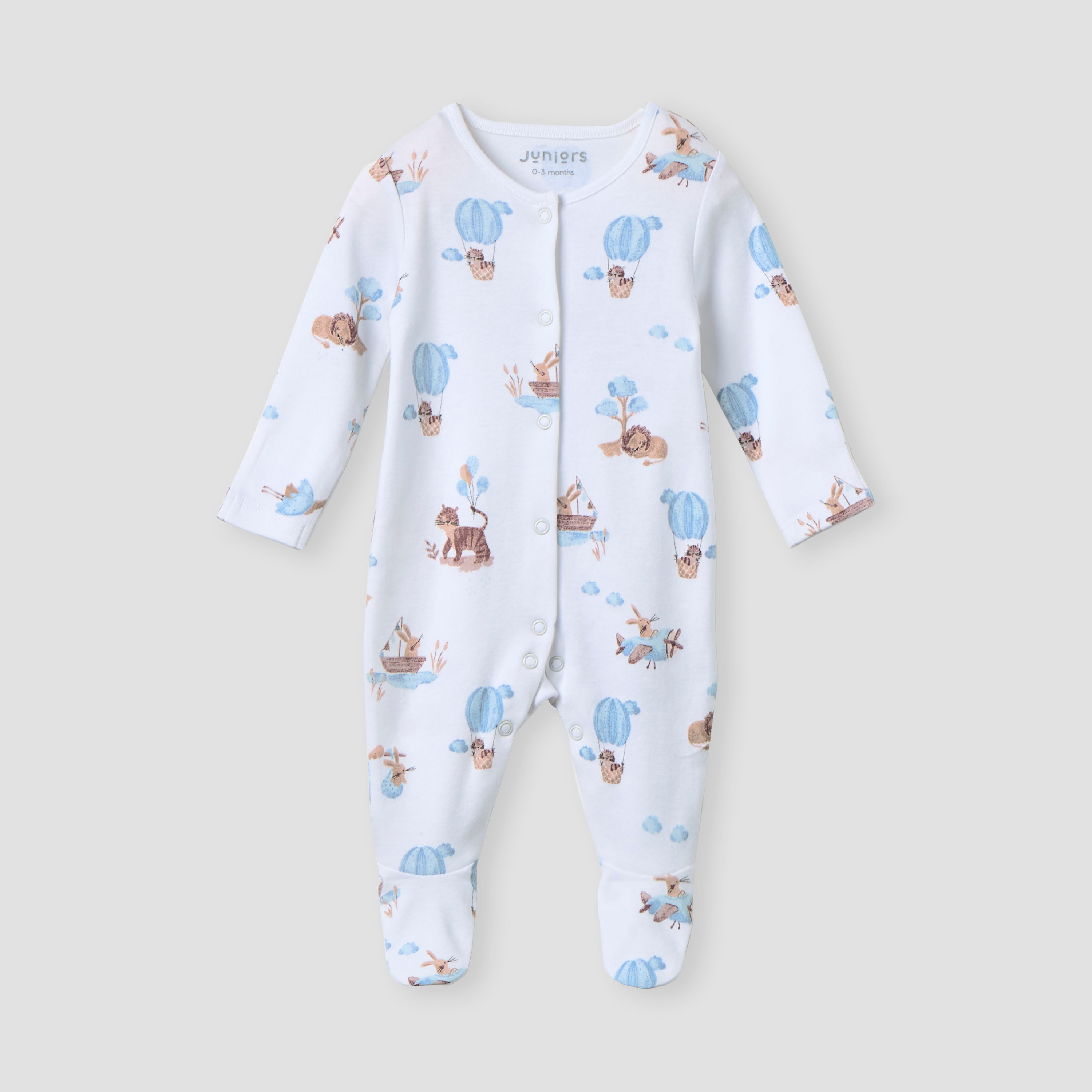 Juniors Printed Sleepsuit with Long Sleeves and Button Closure-baby-boys-clothing-nightwear-sleepsuits-image-1