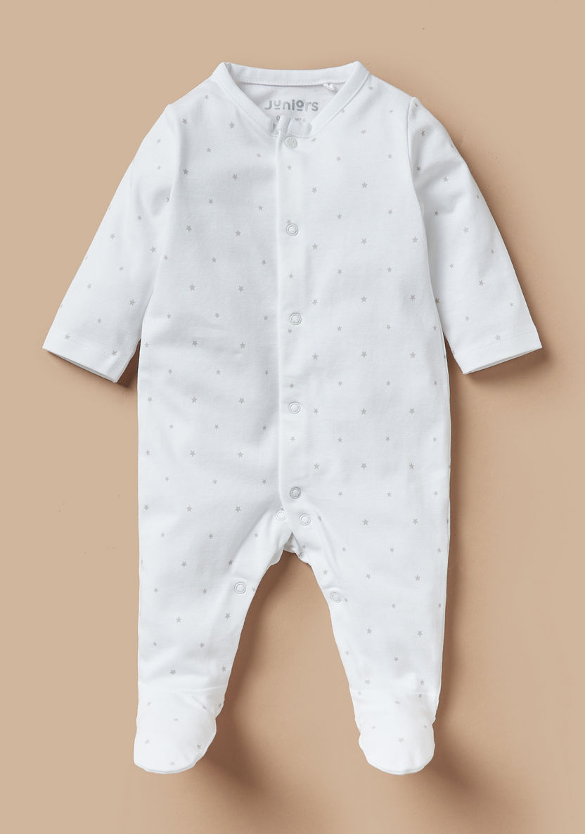 Juniors All-Over Stars Print Sleepsuit with Long Sleeves and Button Closure-Sleepsuits-image-0