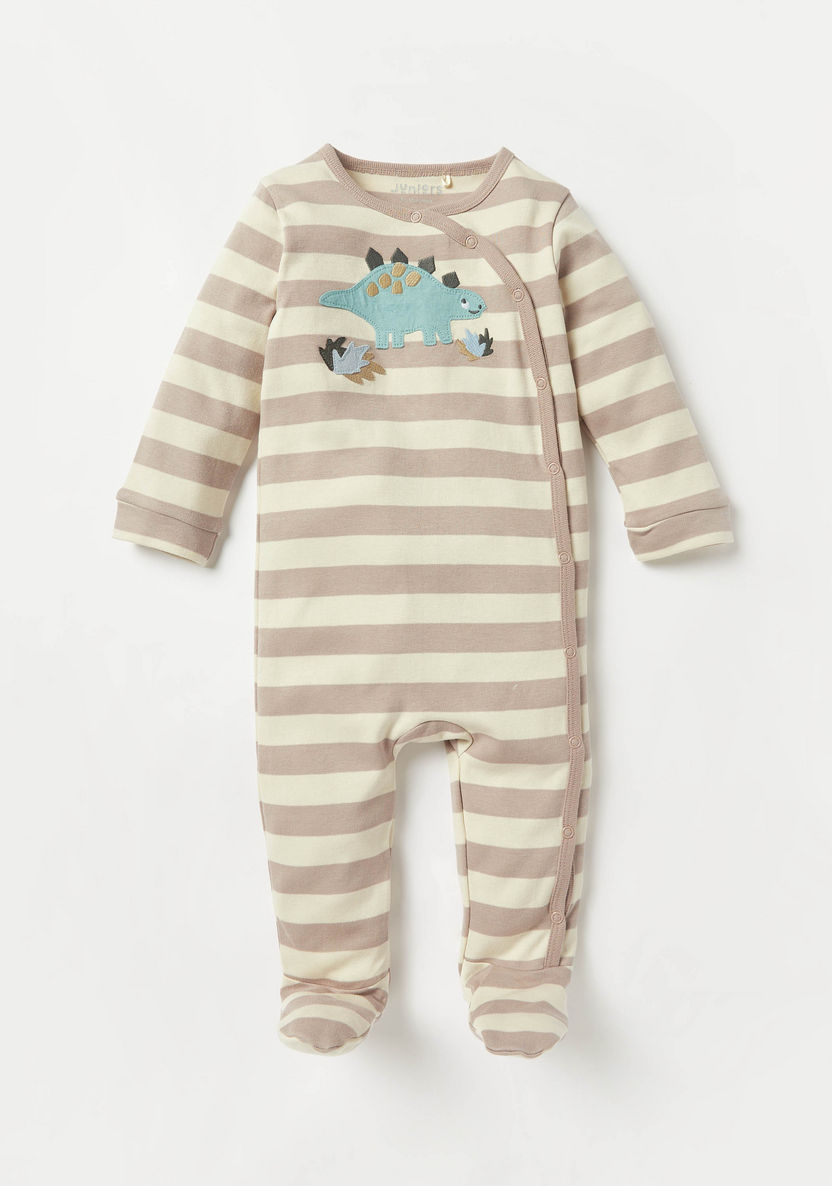 Juniors Striped Sleepsuit with Dinosaur Applique Detail-Sleepsuits-image-0