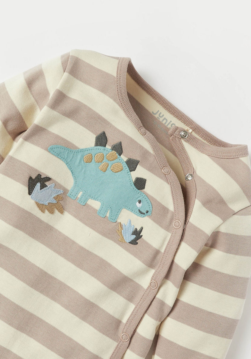 Juniors Striped Sleepsuit with Dinosaur Applique Detail-Sleepsuits-image-1