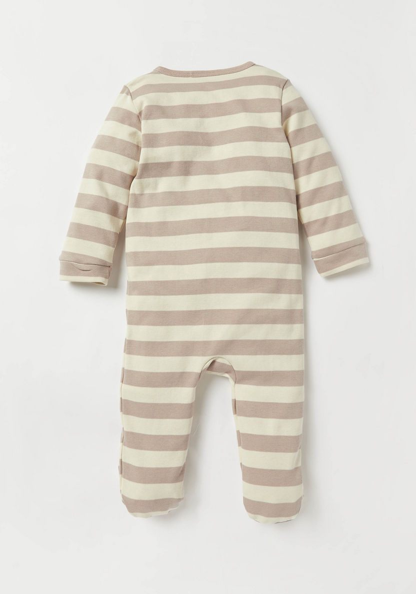 Juniors Striped Sleepsuit with Dinosaur Applique Detail-Sleepsuits-image-3