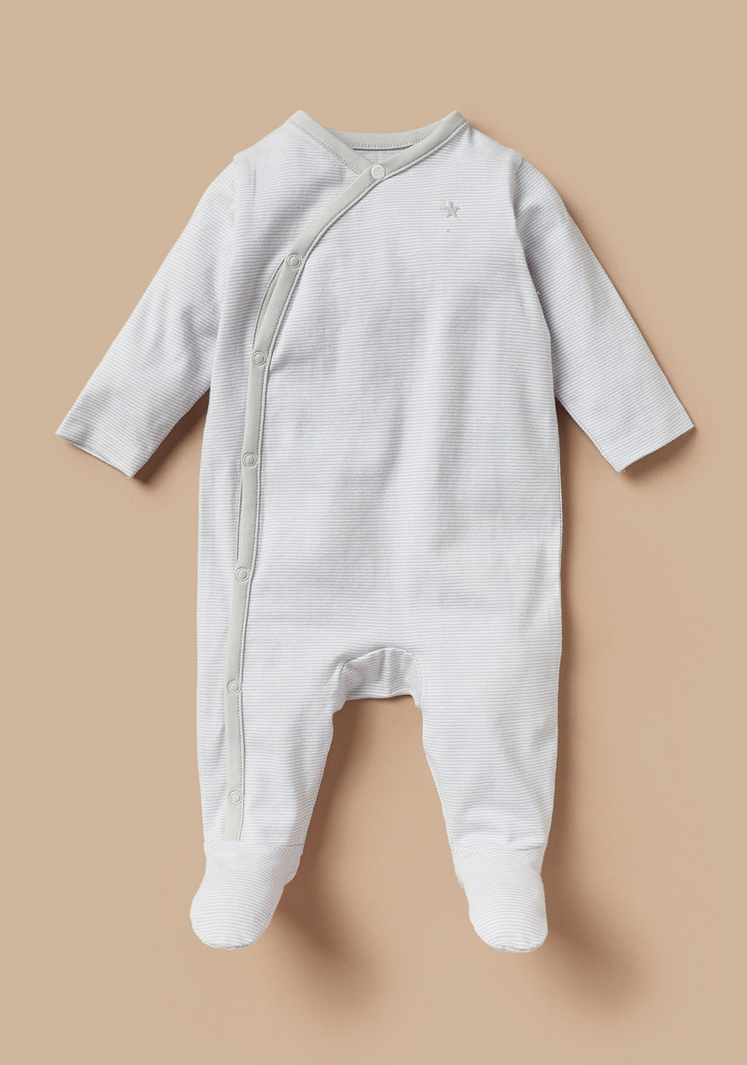 Juniors Striped Long Sleeves Sleepsuit with Button Closure-Sleepsuits-image-0