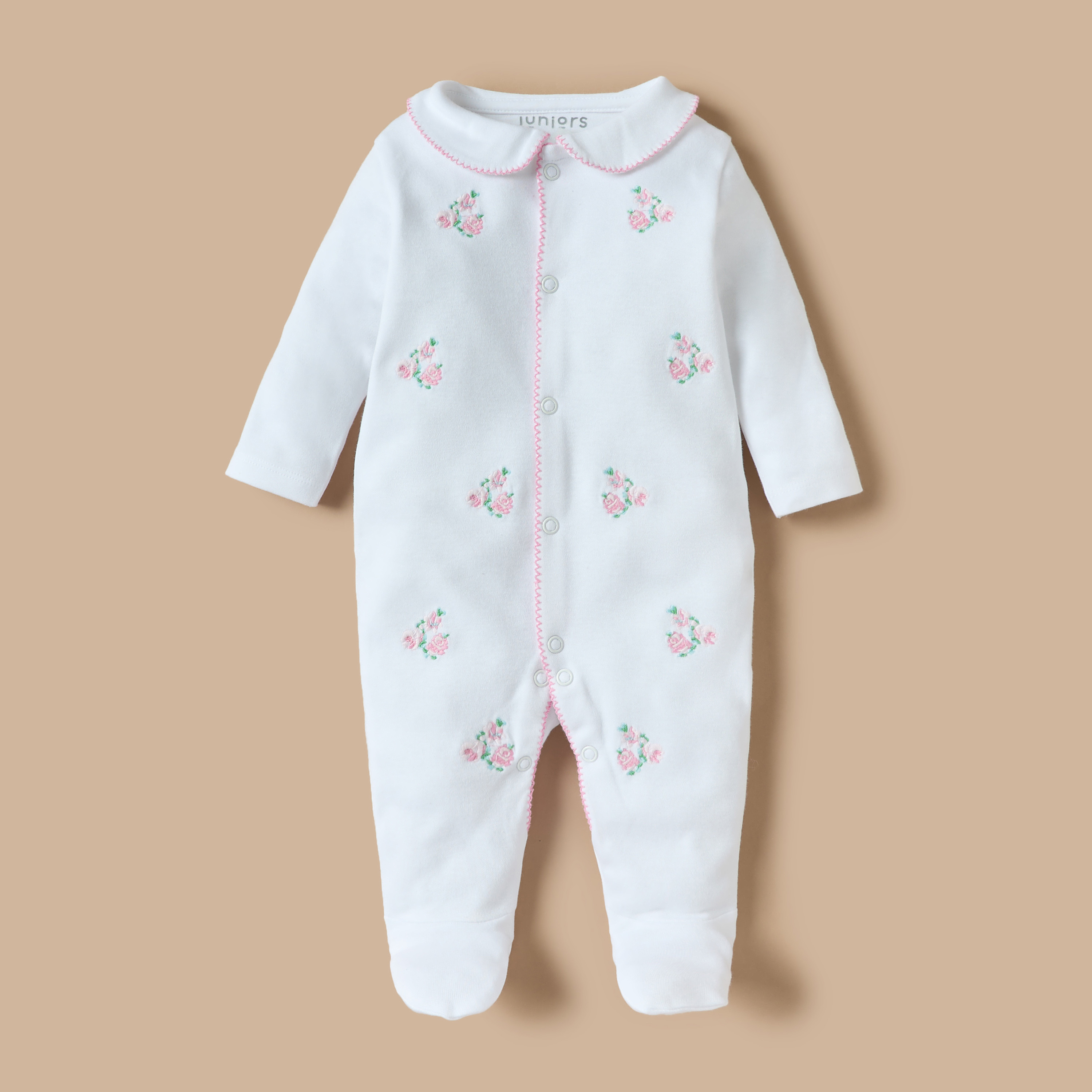 Juniors Floral Embroidered Closed Feet Sleepsuit with Long Sleeves-baby-girls-clothing-nightwear-sleepsuits-image-1