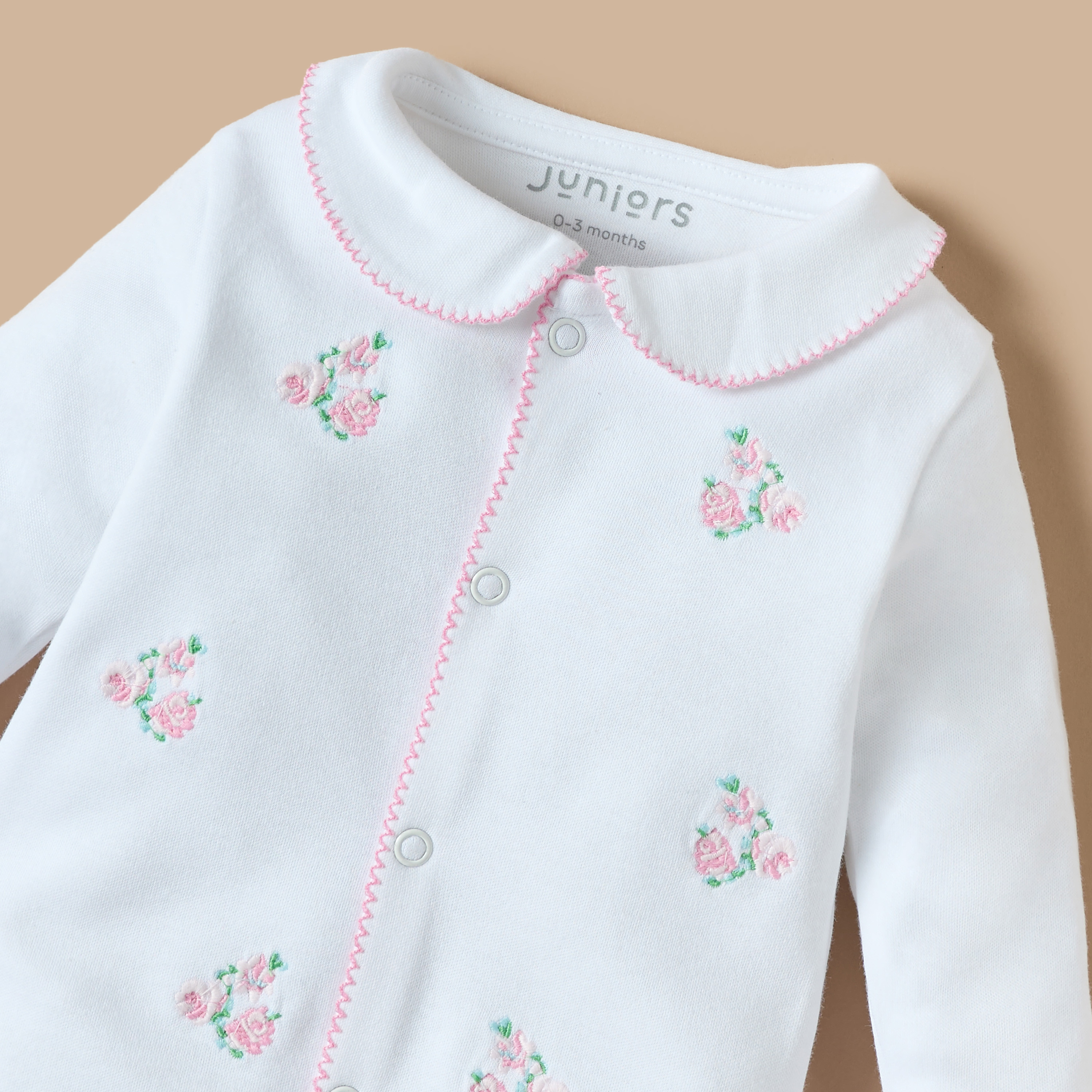 Juniors Floral Embroidered Closed Feet Sleepsuit with Long Sleeves-baby-girls-clothing-nightwear-sleepsuits-image-2