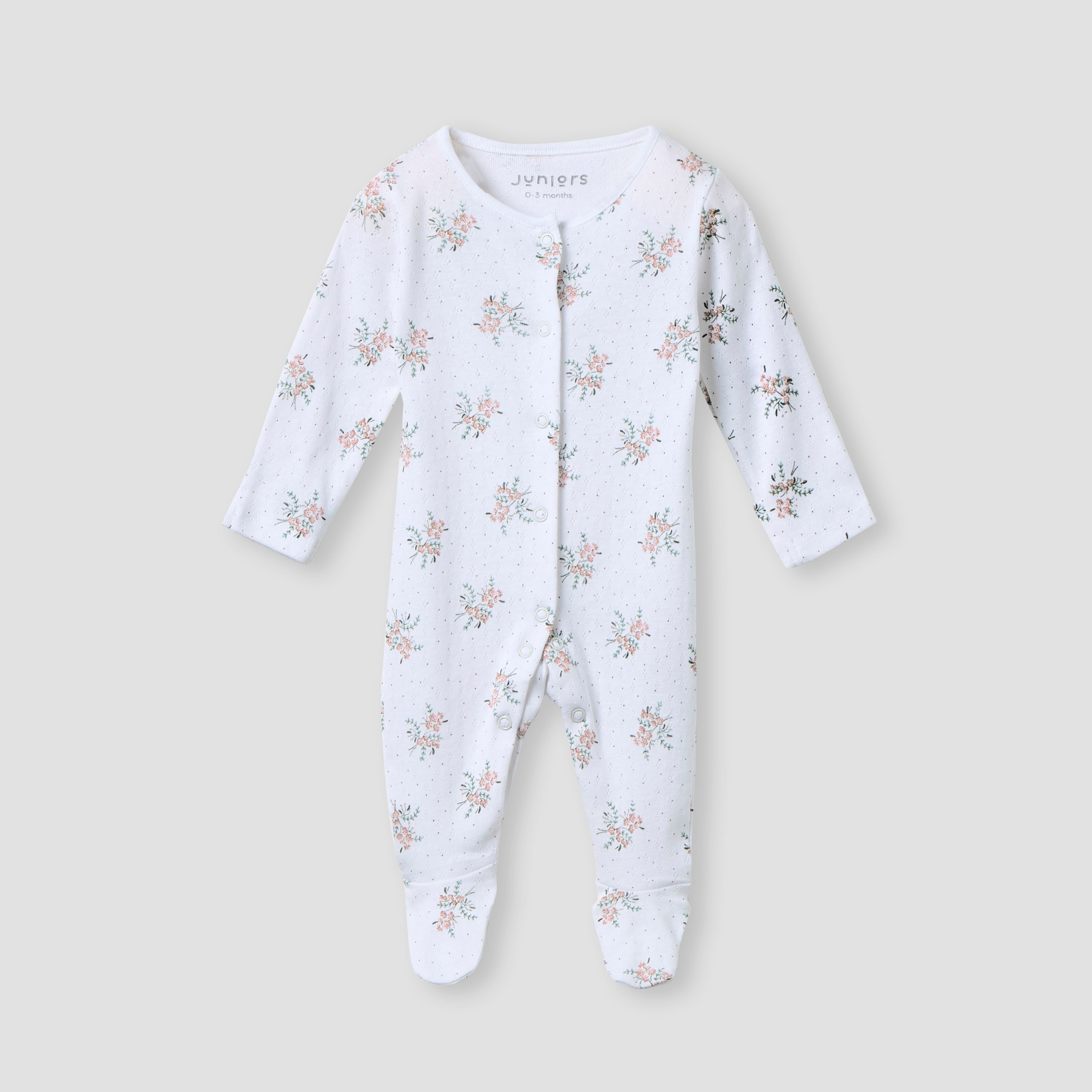 Juniors Floral Print Sleepsuit with Long Sleeves and Button Closure-baby-girls-clothing-nightwear-sleepsuits-image-1