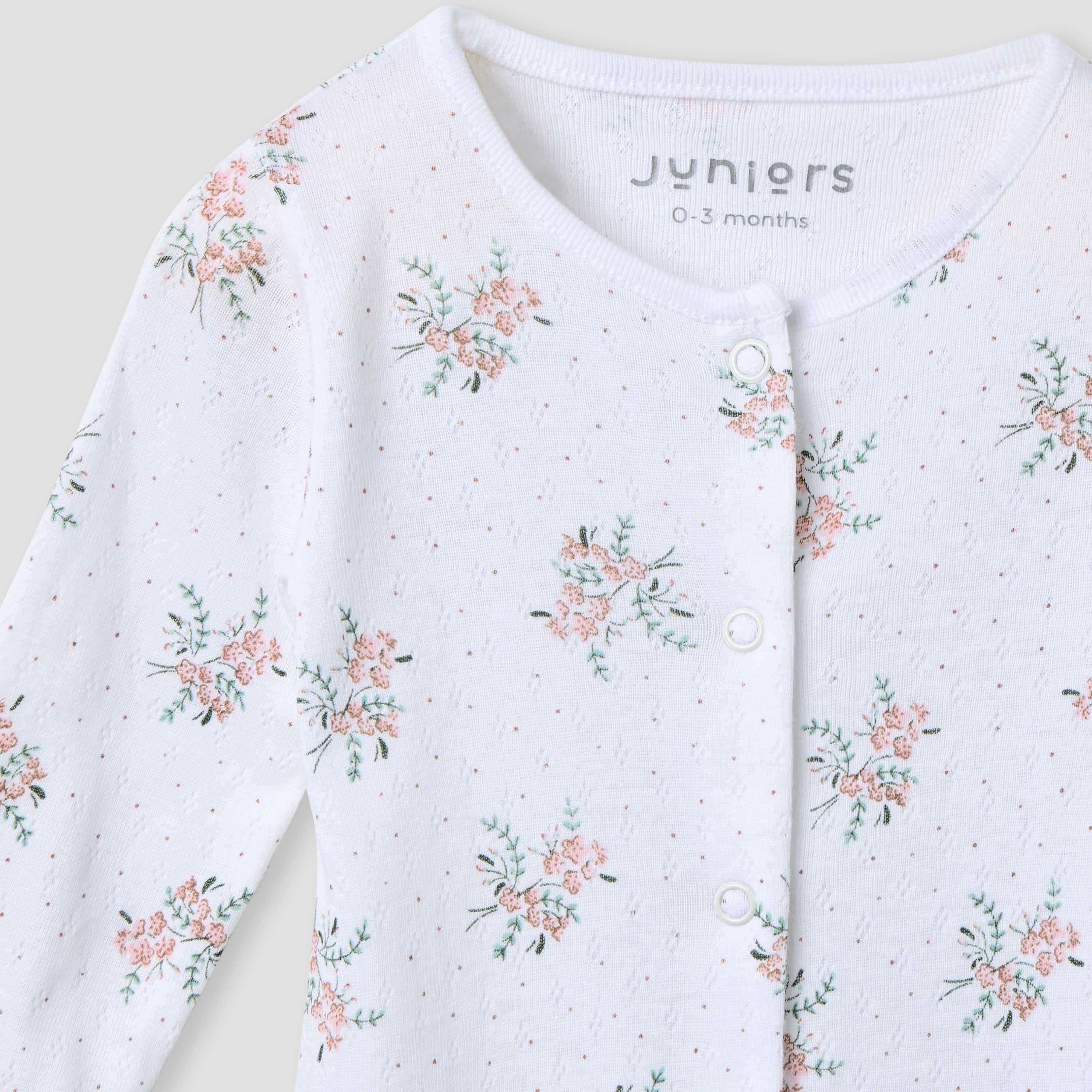 Juniors Floral Print Sleepsuit with Long Sleeves and Button Closure-baby-girls-clothing-nightwear-sleepsuits-image-3